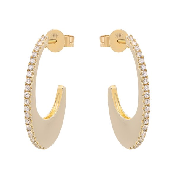 Rachel Koen Pave Diamond Oval Hoop Earrings 14K Yellow Gold 0.34Cttw - Picture 5 of 7